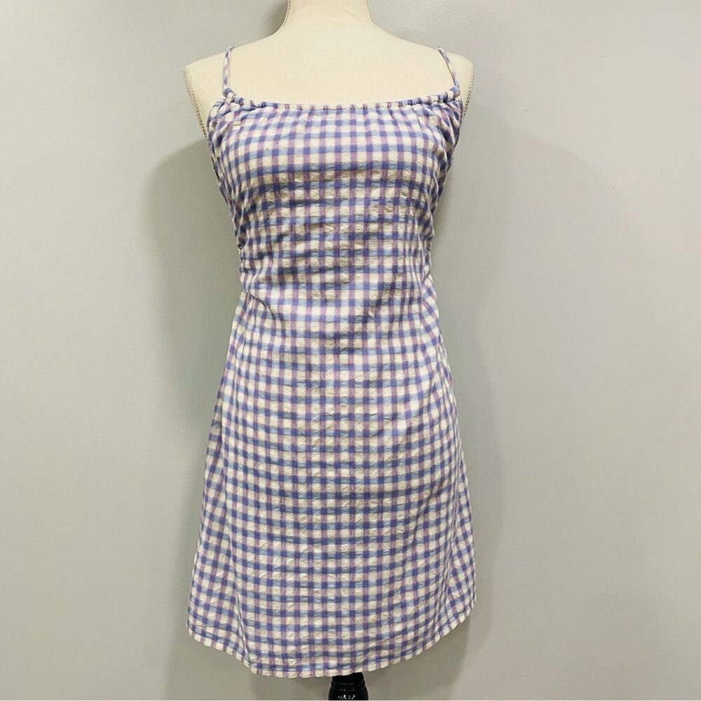 L*SPACE NWT L Purple Anika Gingham Mini Seersucker Backless Coquette Sundress